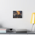 An impasto oil painting print on a stretched canvas depicting a robed biblical prophet figure from behind, standing before a dramatic, swirling pillar of orange and blue fire on top of Mount Sinai. - 2