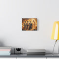 An impasto oil painting print on a stretched canvas depicting Shadrach, Meshach, and Abednego standing unharmed inside a roaring, fiery furnace alongside a glowing divine figure representing Jesus Christ. -2