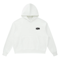 Shomri brand logo text printed on the left chest of a loose boxy cropped streetwear hoodie.