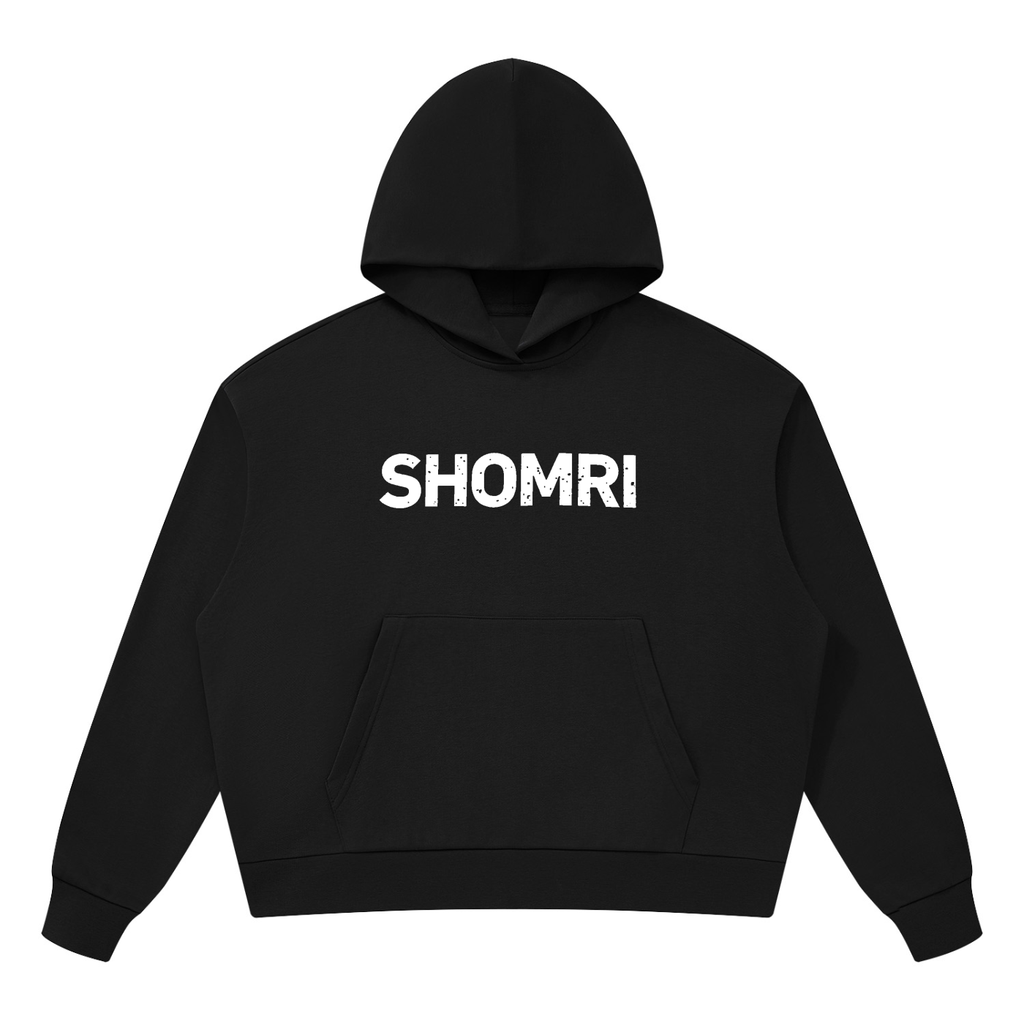 Shomri Forever In Christ heavyweight black cropped hoodie with front pocket and minimalist branding.