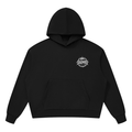 Shomri Fear Not black heavyweight streetwear hoodie featuring a circular chest emblem over the left breast.