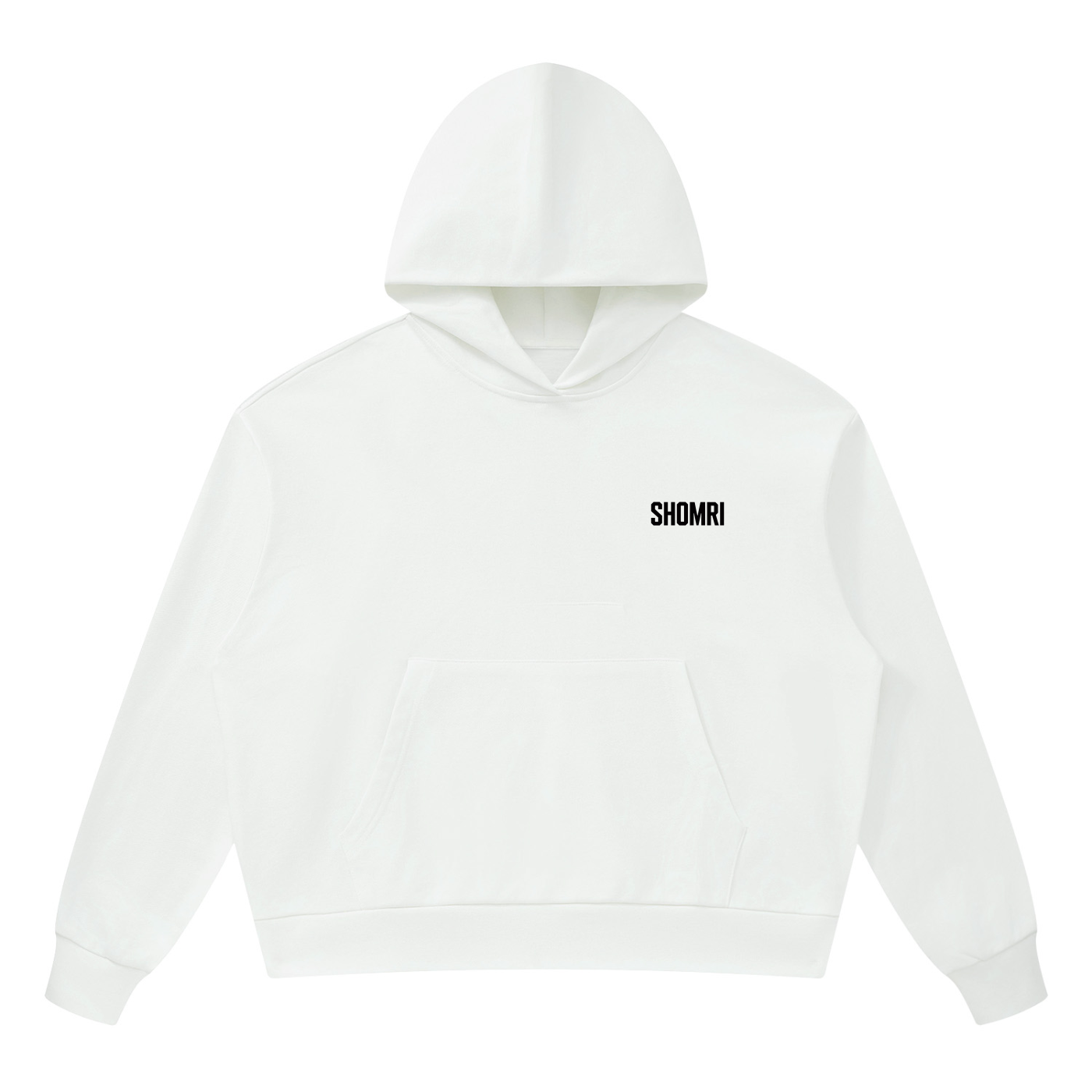 Clean front view of a Shomri cropped unisex hoodie with premium kangaroo pocket and minimal chest branding.