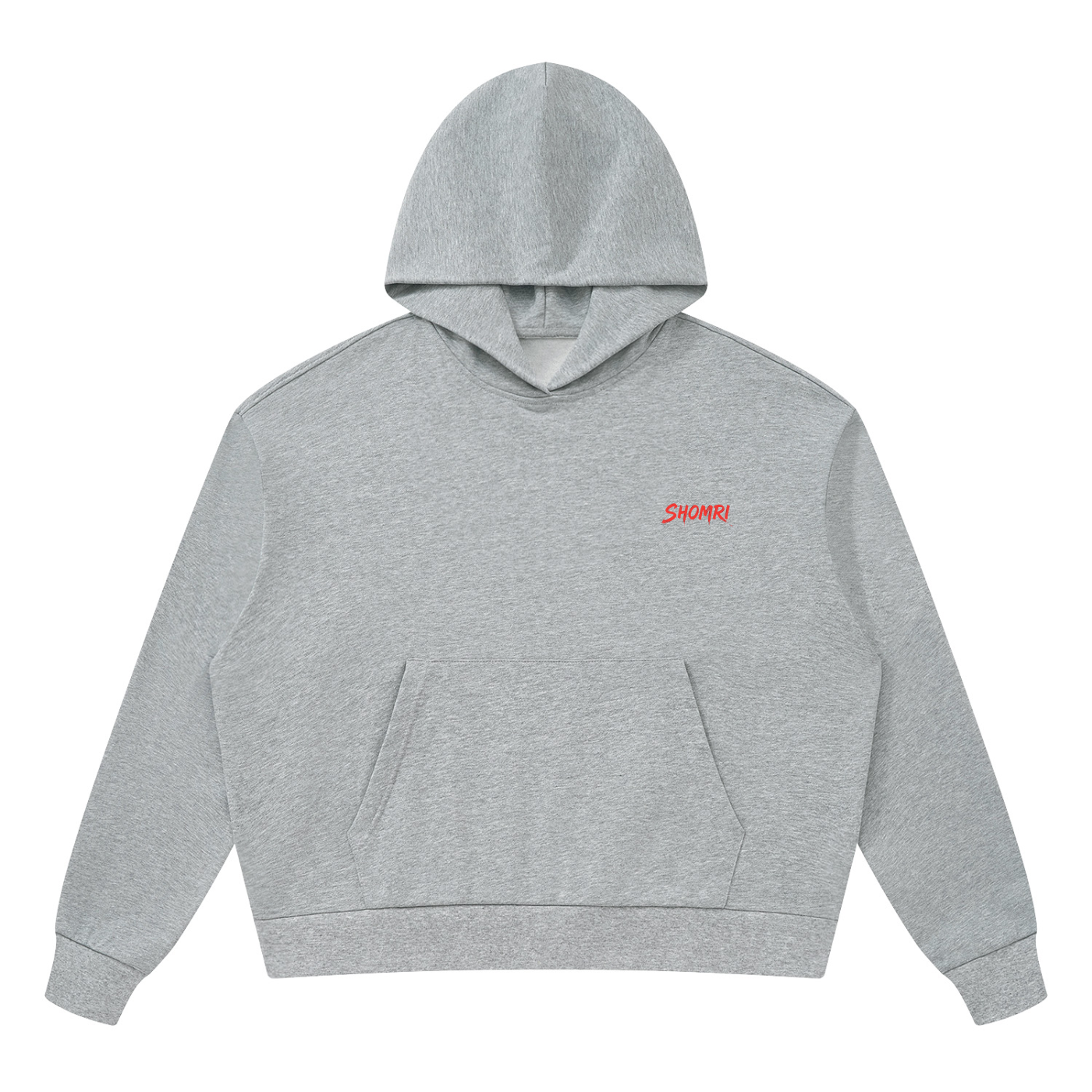 Minimalist front view of Shomri Redeemed black cropped streetwear hoodie with a small red chest logo 3